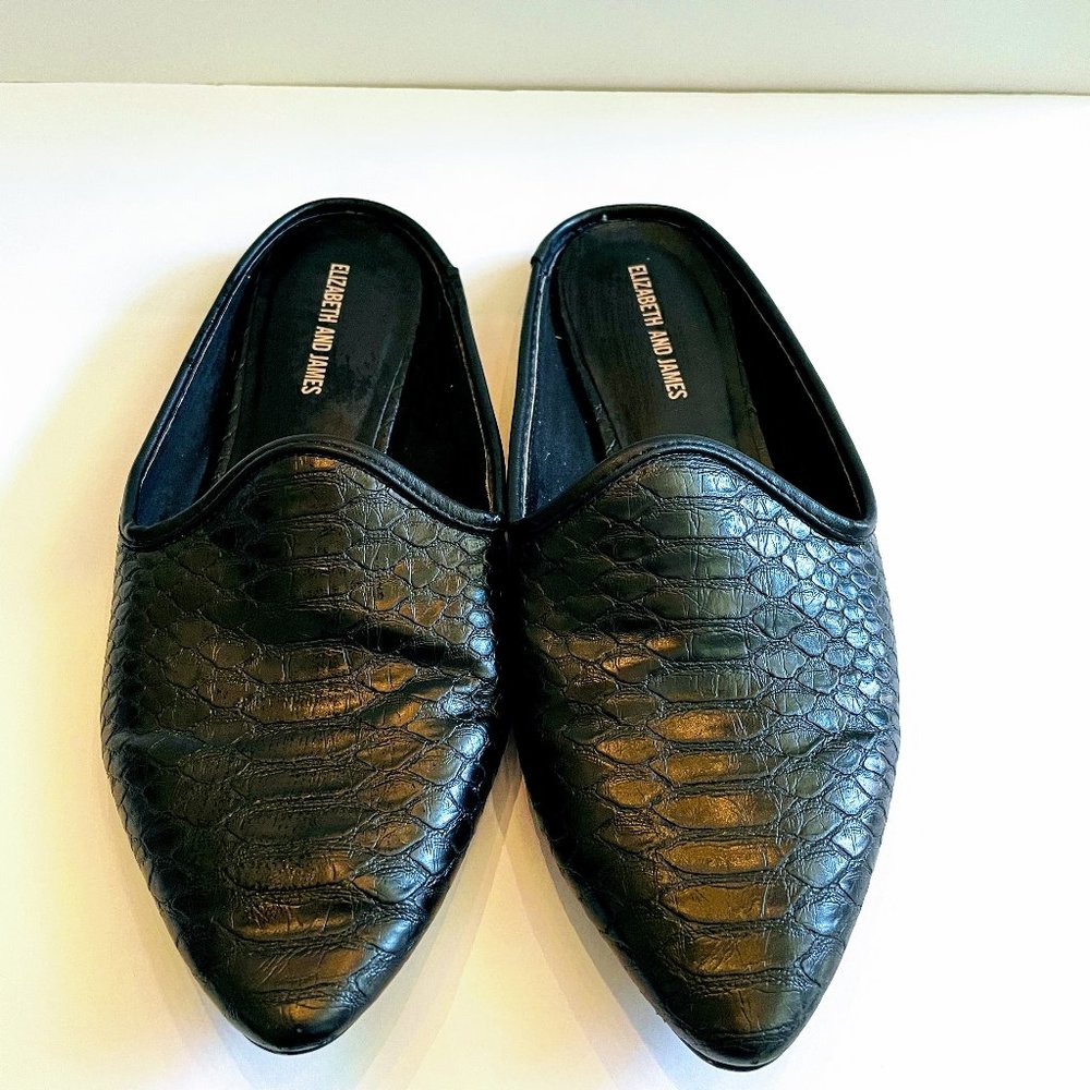 Elizabeth & James Allium Slip-on Mule Slides Black Faux Snakeskin
